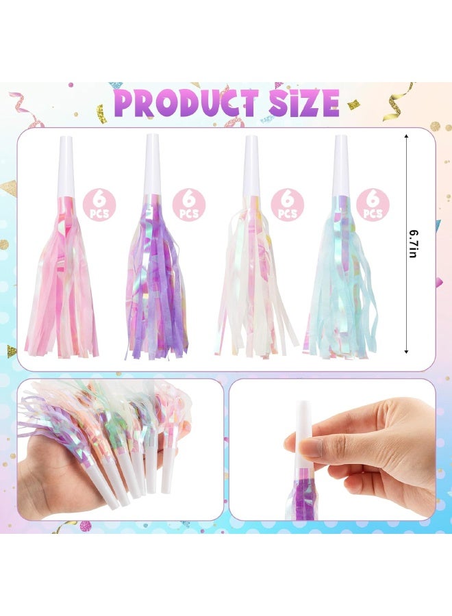 24 PCS Fringe Party Blowers, Noise Makers Glitter Metallic Fringed Party Horns, Colorful Noisemakers Blow Horns Party Whistles for Graduations, Weddings, Birthdays, Family Gatherings, New Years Events (Colorful) - Image 2
